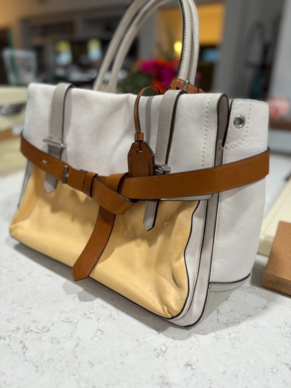 Title: Reed Krakoff Colorblock Leather Top Handle Tote — Bone, Butter Yellow & C